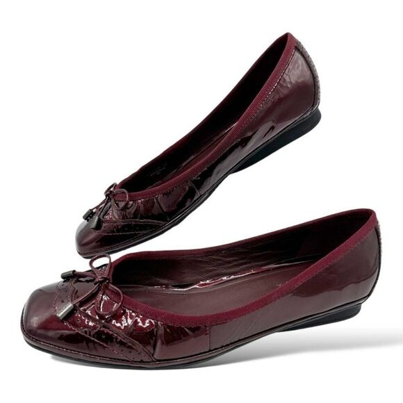 Geox D9335B Womens Burgundy Patent Leather Ballet Flats Size 38/7.5 With Bow & M - Picture 1 of 11
